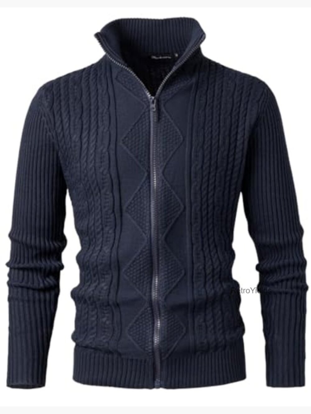 Men's Full Zip Cardigan Knit Textured Sweater Stand Collar